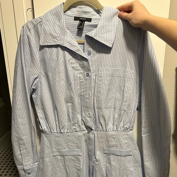 NWOT Pleated Pinstriped Poplin Mini Dress Size M - Picture 5 of 10